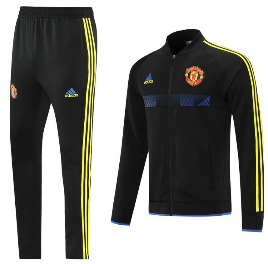 2021/22 Manchester United Black Blue Tracksuits Training Jacket Kits with Pants